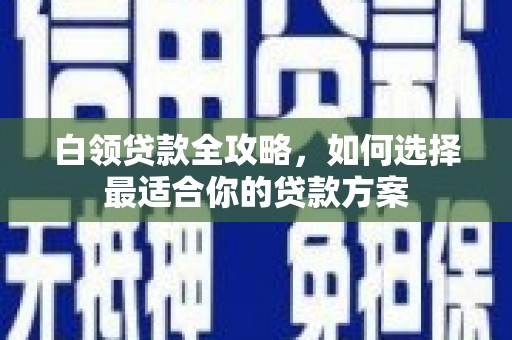 南沙白领贷款全攻略，如何选择最适合你的贷款方案